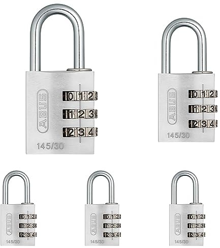 ABUS Zahlenschloss 145/30 Silber - Kofferschloss, Spindschloss u. v. m. - Aluminium-Vorhängeschloss - individuell einstellbarer Zahlencode - ABUS-Sicherheitslevel 3 (Packung mit 5)