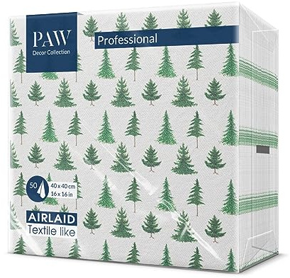 PAW Stoffähnliche Servietten 40 x 40 cm, 50 Stück - Nadelwald | Das Airlaid-Material ist reißfest und saugstark, edle Tischdeko für Weihnachten und Festtage, festliches Ambiente