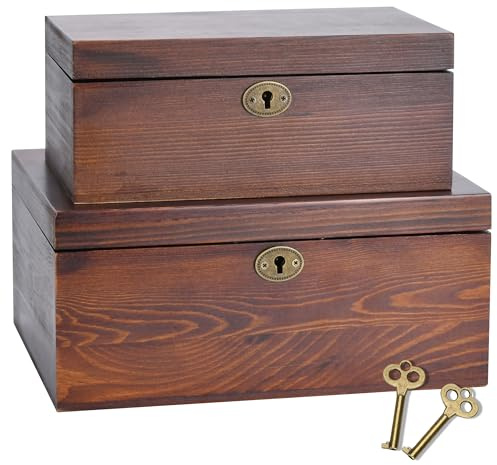Holzkiste im Vintage-Stil mit Klappdeckel – dekorative abschließbare Truhe für Andenken, Wertsachen, Accessoires, Schatzgegenstände – einzigartige walnussähnliche Holzoberfläche, gealterte