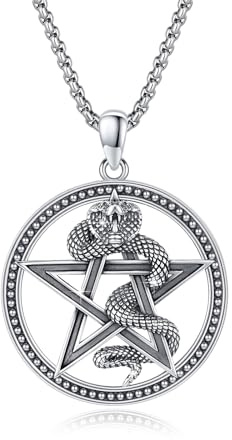Schlangen Pentagramm Halskette Pentagramm Anhänger 925 Sterling Silber Schlangen Halskette Wicca Vintage Gotisches Amulett Davidstern Schlangen Schmuck Geschenke Frauen Männer zu Halloween Weihnachten