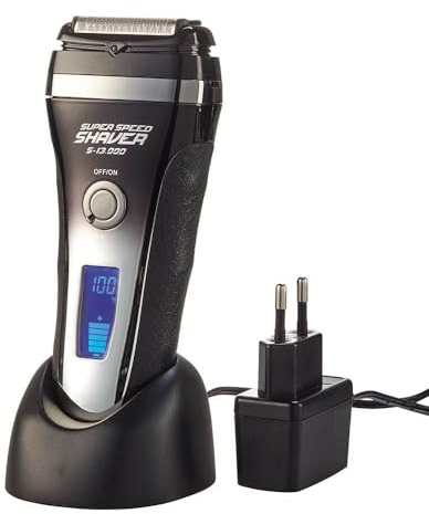 EUROtops Elektro-Rasierer Herren mit Trimmer, 3 Klingen, Nass & Trocken | kabellos, LC-Display, 13000 RPM, Schnellladen, IPX7, Ladestation, Reisetasche, Bartrasur
