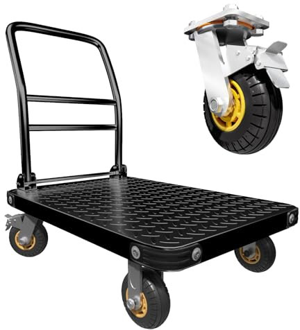 Heavy Duty Platform Truck Flat Cart Hand Trucks,1500 to 2000Lbs Steel Push Cart Dolly with Brake Design, 36 x 24in or 27x19in Large Flatbed Black Trolley (BL, 36X24 Large)