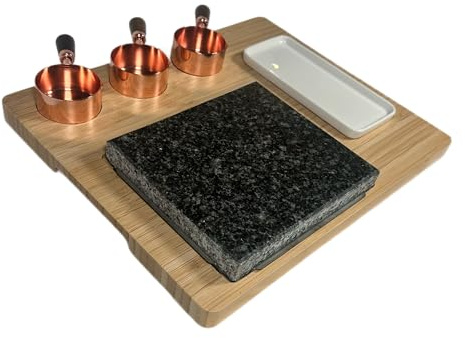 Naturhell Granitstein Kochplatte für Steak, BBQ & Hibachi, Bambusstein Grillset für Indoor Kochen