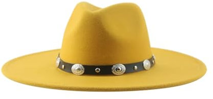 FULUJIDI Fedora Trilby Filzhut Hut Hüte Fedora Hüte Für Frauen Panama Gürtel Lässig Formale Männer Mützen 56-58Cm (Erwachsene) Gelb
