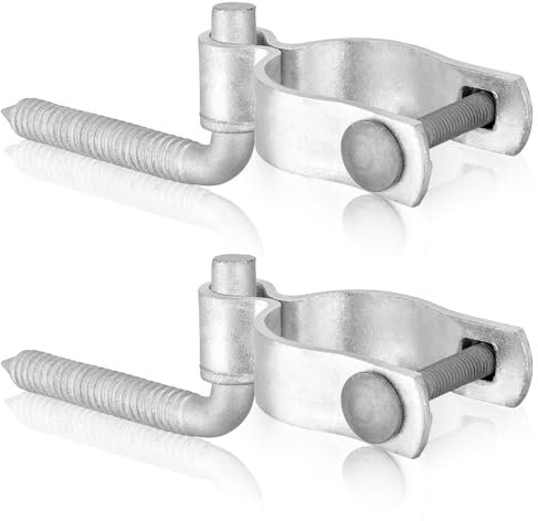 MorningRo 2 Pcs Classic Silver Steel Chain Link Fence Frame Gate Post Male Hinge Kit with 2 Lag Screw Hinges, 5/8 Hinge Pin, Bolts and Nuts