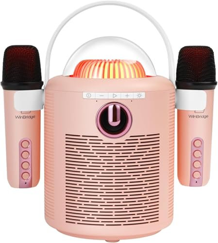 karaoke Machine 2 Microphones, Portable Mini Karaoke Machine with Voice Changing Effects & LED Lights, 3-12 Year Old Girls Gifts (Pink)