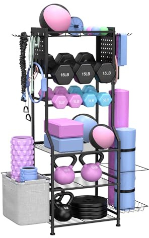 Hantelständer, Metall Kurzhantelständer für Hanteln Kettlebell & Yoga Matte, Gewichtsständer Workout-Fitness-Ausrüstung Aufbewahrung für Home Gym, Hantelablage Dumbbell Regal, Schwarz