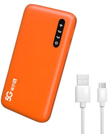 Hotspot Mobile 5G, Routeur WiFi6 Double Bande Portable Haute Vitesse avec Emplacement pour Carte SIM, Prise en Charge de 16 Appareils, Connexion Stable (Orange)