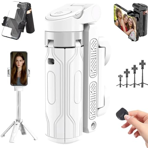Generic Pocketflex Mini Tripod JJ02, 360° Rotation Foldable Cell Phone Selfie Stick Tripod with Detachable Remote (White)