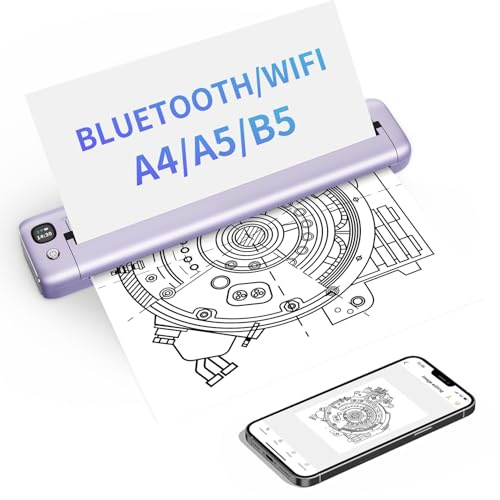 Rongta Portable Printers Wireless for Travel, Bluetooth Mobile Printer, Thermal Inkless Printer for School/Office/Home Use, Compatible with Android,iOS & Laptop (Purple)