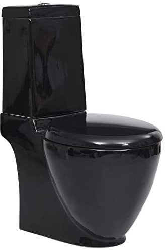 Juroupi Vaso WC in Ceramica da Bagno Rotondo Base con Scarico Nero,Articoli Idraulici,WC e Bidet,WC-3059889