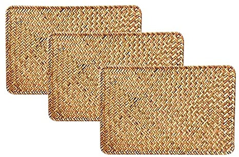 3pcs Seagrass Place Mat, 17.7inch x 12inch, tovagliette in rattan rettangolare tessuto a mano
