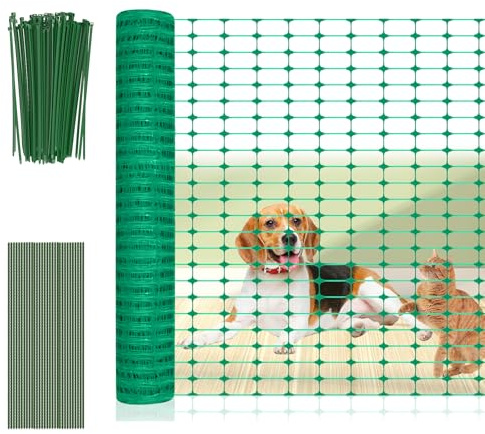YUENFONG 1x50m Begrenzungszaun Weidezaun Absperrzaun, Hundezaun mit 50 Bodenspikes & 150 Kabelbindern, Mobiler Zaun Gartenzaun Hühnerzaun Zaun für Hof Garten, Grün