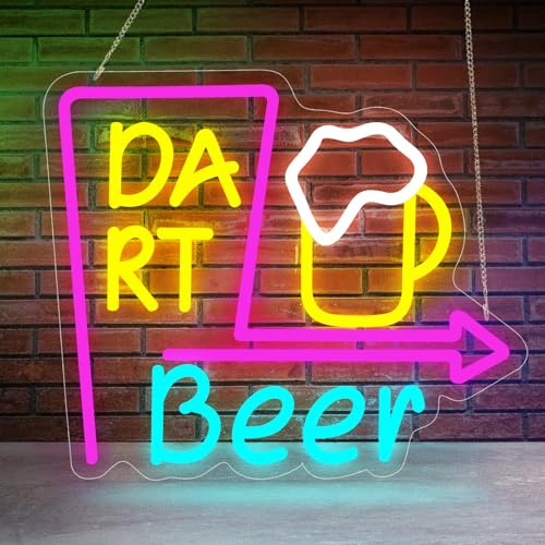 Rdutuok Dart Bier Neon Schild Dartscheibe Leuchtreklame mit Beer Noen mit USB & Dimmbar LED Neonzeichen für Männerhöhle,Gaming Room & Party Dekor Wandlicht Bar Schild Geschenkidee für Home Bar Design
