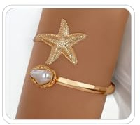 Gold Mermaids Starfish Arm Cuff Bracelet for Women Gold Pearl Arms Cuff Upper Arm Cuffs Bangle Bracelet Minimalist Armband Arms Cuffs Mermaids Jewelry for Women Halloween Jewelry Custom Accessories (Style1)
