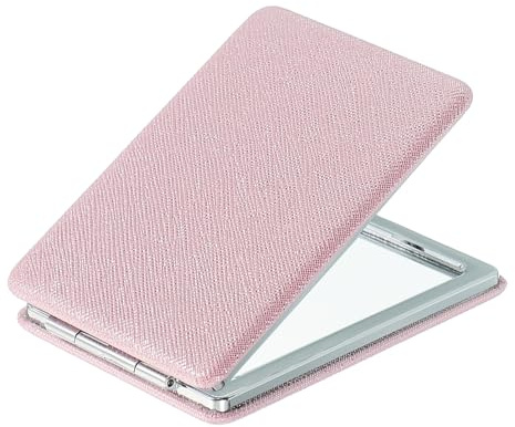 sourcing map Kleiner Taschenspiegel für Geldbörse, rechteckige Vergrößerung, faltbar, silberfarben, Make-up-Handspiegel, Taschenspiegel für Damen, Geldbörse, Reisen, Mädchen, Geschenk (Rosa, 8,5 x 6,2