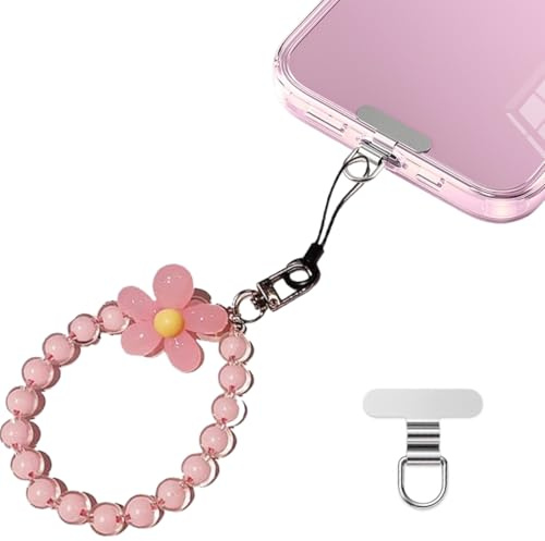 LOMSUXA Longe de Téléphone Portable, Anti-Perte de Téléphone Portable Pendentif Chaîne avec Fleur, Charme De Téléphone, Décoration de Téléphone Portable Dragonne Bracelet Porte-Clés Longe