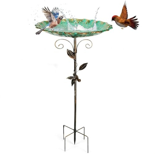 Katomi Abreuvoir pour Oiseaux sur Pied 78cm | Mangeoire oiseaux extérieur, décoration jardin balcon, fer de 600g avec piquet à 5 griffes de 11cm