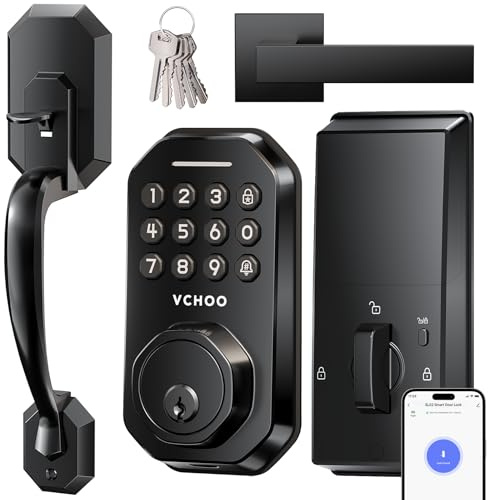 Ulecoce WiFi Smart Door Lock for Front Door, Keyless Entry Door Lock with App Control, Front Door Lock Set, Keypad Deadbolt with Handle Set, 5 Keys, Auto-Lock ＆ One-Touch Lock, One-time Codes, Black
