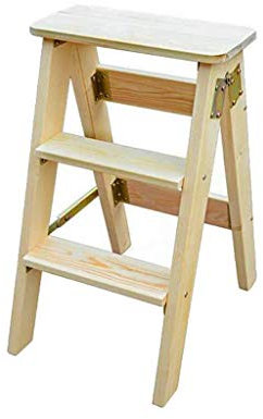 Marchepied pliable multifonction en bois de chêne massif 3 marches escabeau haut parfait pour la maison et la cuisine