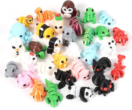 lasuroa Juego 32 Figuras Animales en Miniatura, Animales Antiestrés Articulados Impresos en 3D Juguetes Animale Bonitos y Flexibles para Regalos Hogar Escritorio Decoración Oficina Halloween Fiestas