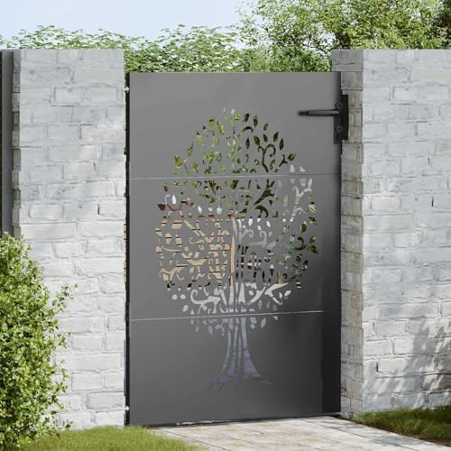 Portail de jardin noir - 100 x 125 cm - En acier revêtu par pulvérisation - Porte de jardin - En métal - Pour clôture à barreaux, terrain privé, portail d'entrée