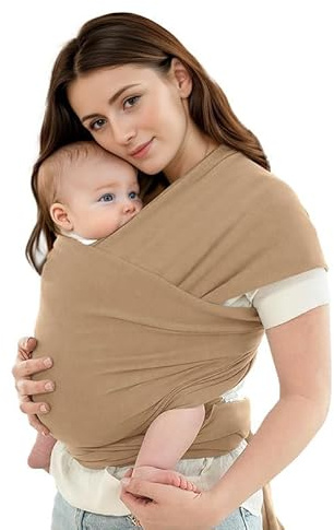 Dams Écharpe porte-bébé, ergonomique et élastique, doux et respirant, nouveau-né jusqu'à 15,9 kg, pour maman et papas, adapté à l'allaitement et lavable (marron)