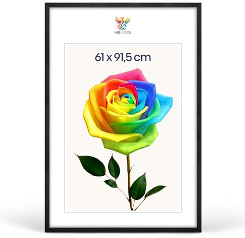 MG Design Bilderrahmen 61 x 91,5 cm – Posterrahmen mit Schwarz Holzrahmen (Echtholz) und bruchsicherem Acrylglas, Hoch & Quer mit verstärkter Wandaufhängung