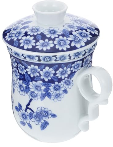 Toyvian Tasse à Thé en Porcelaine Chinoise Bleue et Blanche 1 Pièce Filtre Intégré et Couvercle Tasse Céramique Classique pour Maison et Bureau pour Infusion de Thé Chaud