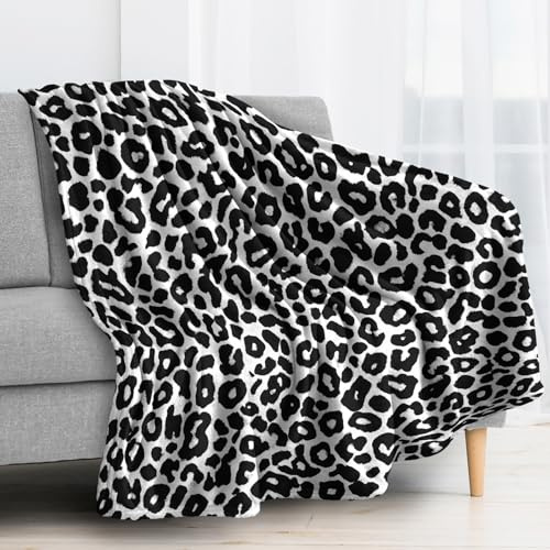 Generisch Kuscheldecke Leopard Motiv, Abstrakt Schwarz Weiß Decke 150x200, Fleecedecke Flauschig für Sofa Couch, Zimmer Deko & Geschenke, Sofadecken Kuschelig Weich (HX71)