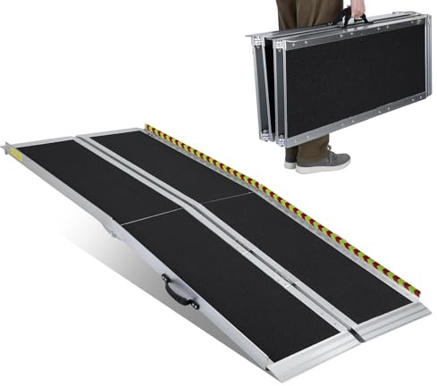 Aluminum Ramps, Portable Wheelchair Ramp for Home Steps, 600 lb Capacity Folding Threshold Ramp, Heavy Duty Anti-Slip Ramp for Stairs, Doorways, Trailers, 5ft & 6ft (5 Foot Ramp)