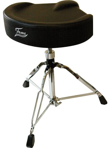 Fame D9002 Drumhocker, Doppelstrebig, Sattelform, Vinylbezug, Verchromt, Höhenverstellbar 470-660mm, Perfekter Halt für Doublebass-Virtuosen