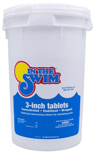 In The Swim 3 Inch Stabilized Chlorine Tablets for Sanitizing Swimming Pools - Individually Wrapped, Slow Dissolving - 90% Available Chlorine - Tri-Chlor - 50 Pounds