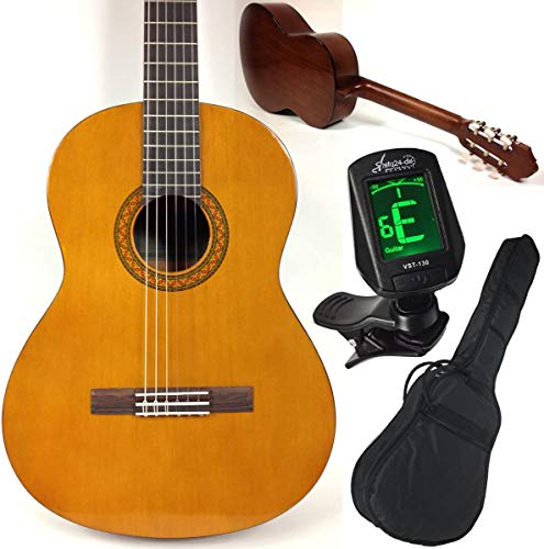 Yamaha C40 Klassik/Konzertgitarre mit Anfänger Set, sfq24 LED-Display Stimmgerät, Tasche, Gurt und 3x Plektren. Die ideale Anfängergitarre mit allem was man braucht