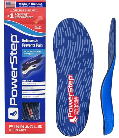 PowerStep Pinnacle Plus Met, Ball of Foot Pain Relief Orthotics, Shoe Inserts, Metatarsalgia, Arch Support, Morton's Neuroma Pain Relief, Shoe Insoles, Metatarsal Pad, Made in USA (M 12-13)