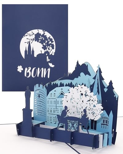 Cologne Cards 3D Karte „Bonn – City Panorama in Blau“ Grußkarte Bonner Münster, Glückwunschkarte, Geburtstagskarte, Reisegutschein, Souvenir