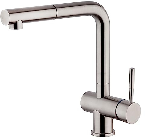 Paini – Einhebelmischer für die Küche, aus Edelstahl, ausziehbare Dusche, modernes Design, komplett hergestellt und hergestellt in Italien