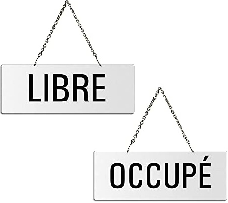 Libre + Occupé Panneau Recto-Verso 175x65 mm en Aluminium laqué blanc 31226-W