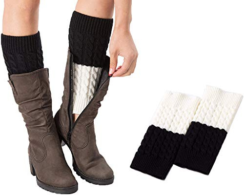 Good partner Legwarmer beinstulpen damen Stiefelstulpen Beinlinge Kurzstulpen (Cream+Black)