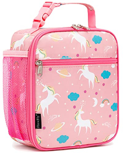 FlowFly Kids Lunch box Insulated Soft Bag Mini Cooler Back to School Thermal Meal Tote Kit for Girls, Boys, Unicorn