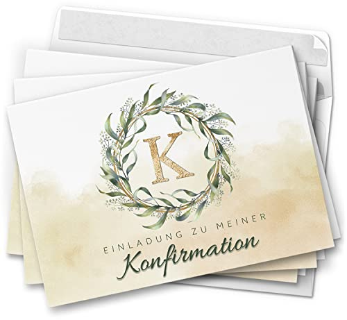 10 Einladungskarten Klappkarten Konfirmation mit Umschlägen Motiv Kranz Einladung zur Feier Jungen Mädchen edel kirchlich
