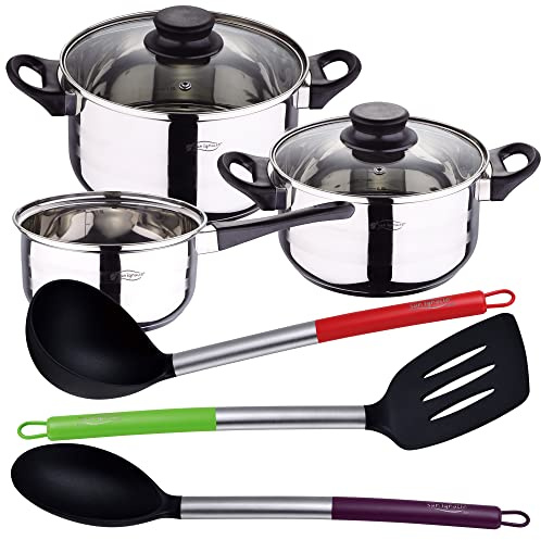 PACK BATERÍA DE COCINA 5 PIEZAS + SET DE 3PC UTENSILIOS DE COCINA EN NYLON