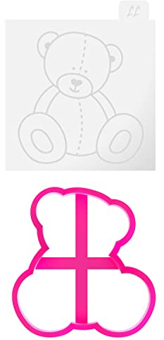 LissieLou Stampino per biscotti a forma di orsetto seduto e goffratura per baby shower glassa fondente – rosa chiaro/trasparente