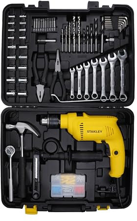 STANLEY SDH600KM-IN 600W 13mm DIY Drill Machine with Mechanical Toolkit for Home and Professional Use (120-Pieces), 1 Year Warranty