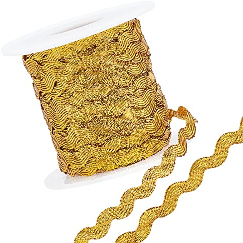 GORGECRAFT 1 Rolle 25m Gold RIC Rac Trim Ribbon Glitter Rick Rack Trim 0.6mm dick Wave Nähen Biegen Fransen Band 5mm Zum Nähen von Blumen Basteln Hochzeit Party Lace Ribbon Craft
