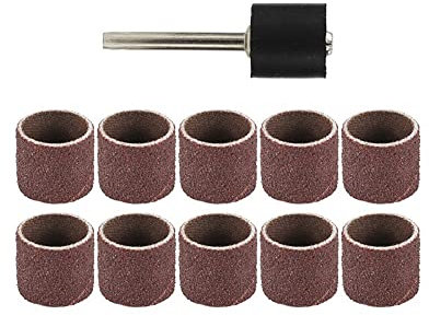 Accessori per levigatrice rotativa a grana 80, 11 pezzi Kit per levigatura tamburo con nastri abrasivi e mandrino per smerigliatura, lucidatura e pelatura, diametro 6,35 mm