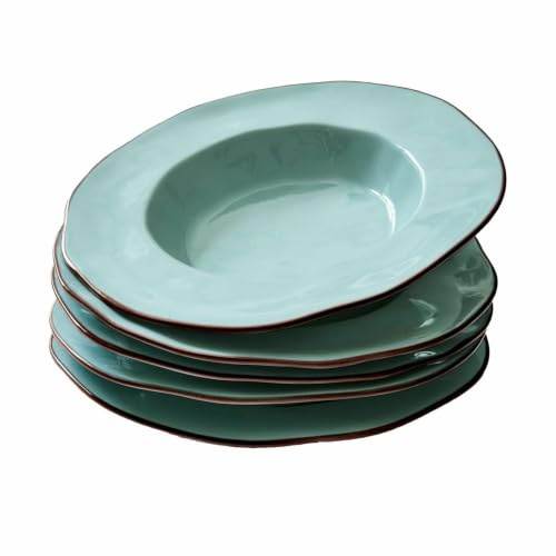 LOBERON Suppenteller 6er Set Biarré, türkis | unregelmäßig geformt - zeitloses Design - natürlicher Charme - spülmaschinen- & mikrowellenfest - Geschirr - Tischaccessoires