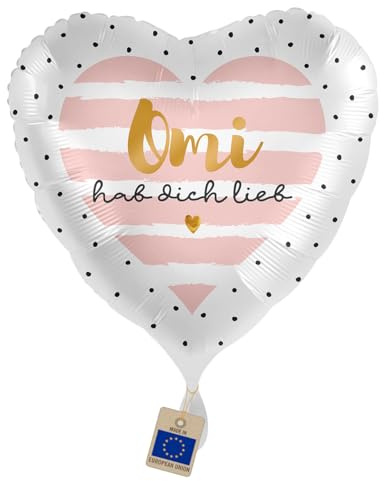 Folienballon Omi - hab dich lieb- Geschenk Oma Ballon Geburtstag Oma Luftballon Herzen Oma, Made in EU- Helium geeignet