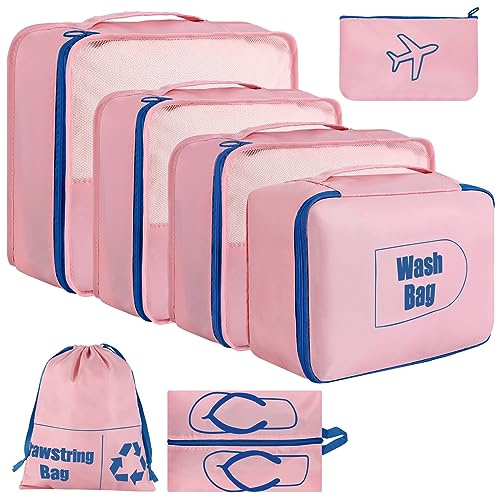 AiQInu Koffer Organizer Set 7-teilige Wasserfester Packwürfel Kofferorganizer Packtaschen Set Packing Cubes Schuhbeutel Kleidertaschen für Koffer