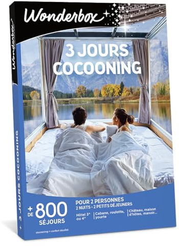 WONDERBOX - 3 Jours Cocooning - Coffret Cadeau - Idée Cadeau Séjours | 2 nuits avec petits déjeuners - Plus de 800 séjours - Hôtel 3* ou 4*, cabane, yourte, château, roulotte, manoir